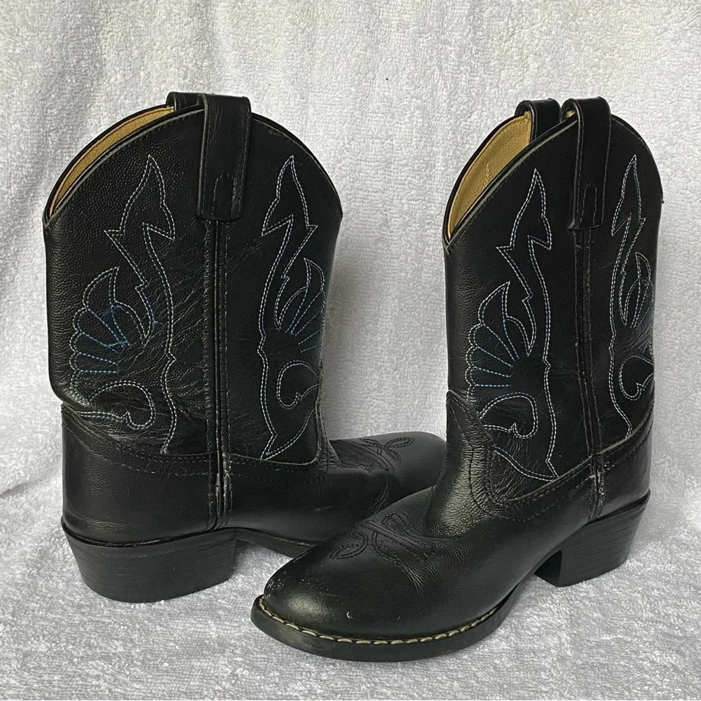 Masterson Cowboy Boots Youth‎ 2.5 Black Leather Uppers Western Has Scuff Marks